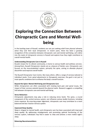 Exploring the Connection Between Chiropractic Care and Mental Well-being