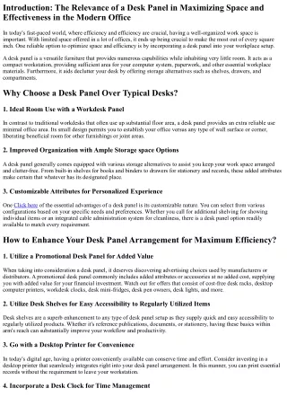 introduction the relevance of a desk panel
