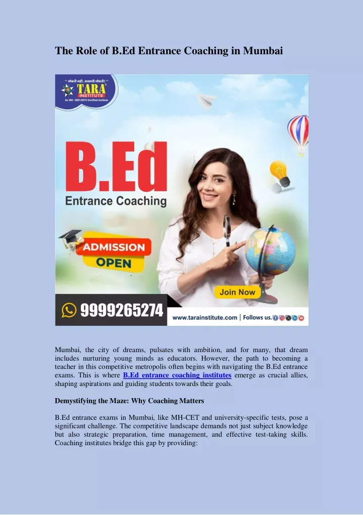 the role of b ed entrance coaching in mumbai