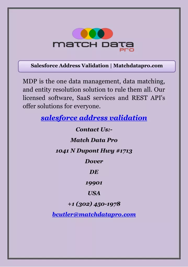 salesforce address validation matchdatapro com