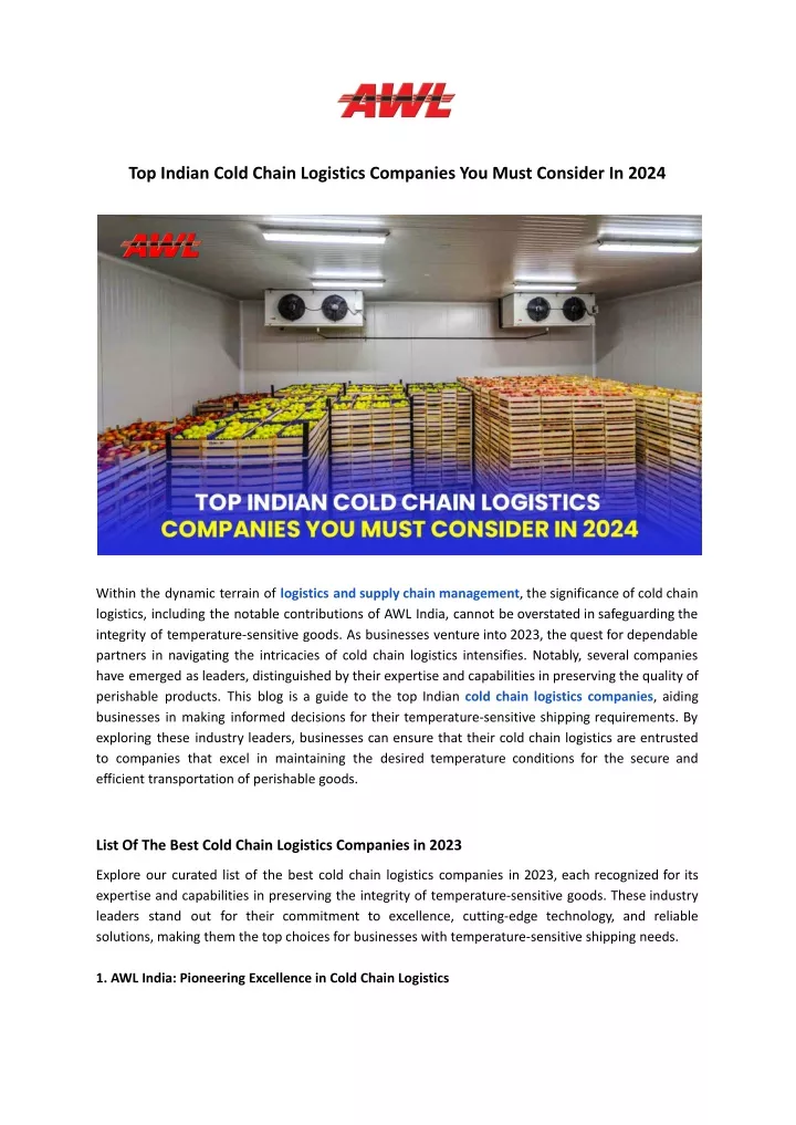 top indian cold chain logistics companies