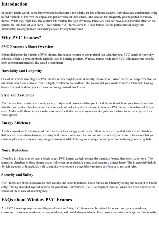 Window PVC Frames: The Perfect Blend of Style and Functionality