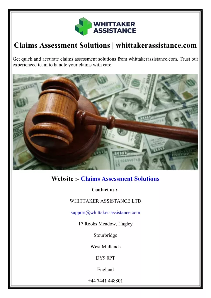 claims assessment solutions whittakerassistance