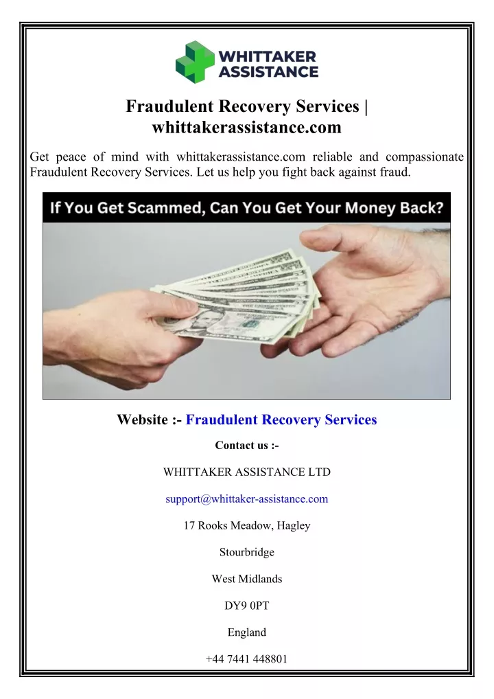 fraudulent recovery services whittakerassistance