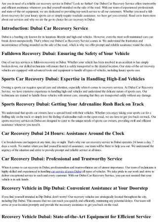 Dubai Car Recovery Service: Reliable Assistance at Any Time