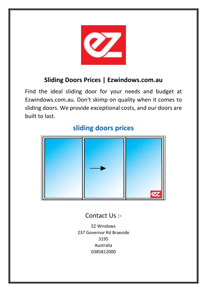 sliding doors prices ezwindows com au