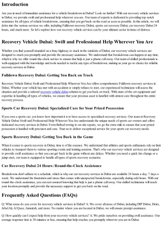 Recovery Vehicle Dubai: Swift and Professional Help Wherever You Are