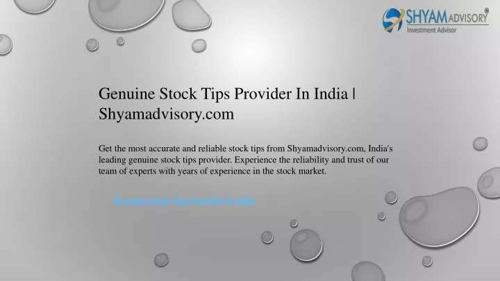 genuine stock tips provider in india