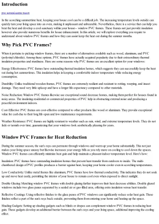 Keep the Heat Out: Window PVC Frames for Summer Season Cooling