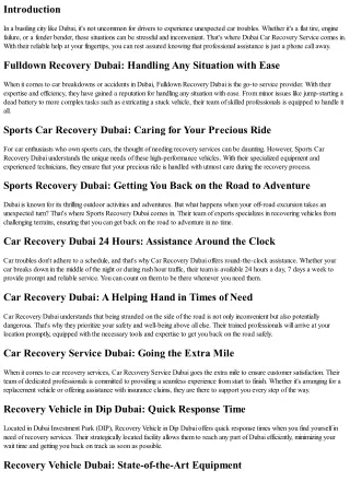 Dubai Car Recovery Service: Reliable Help at Your Fingertips