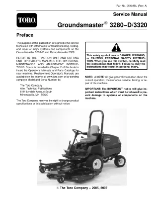 Toro Groundsmaster 3280D Service Repair Manual