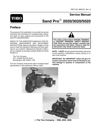 Toro Sand Pro 3020 Service Repair Manual