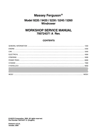 Massey Ferguson 5230 Windrower Service Repair Manual