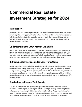Commercial Real Estate Investment Strategies for 2024