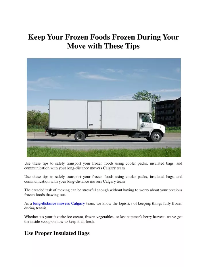 keep your frozen foods frozen during your move