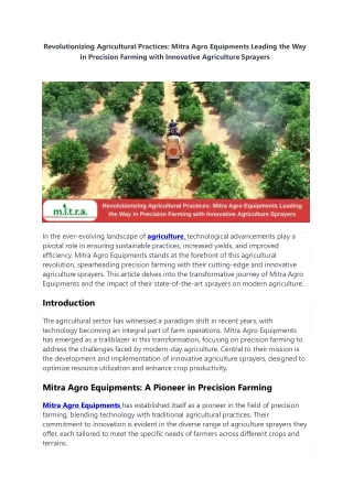 Mitra sprayer Leading the Way in Precision Farming with Innovative Agro sprayer.