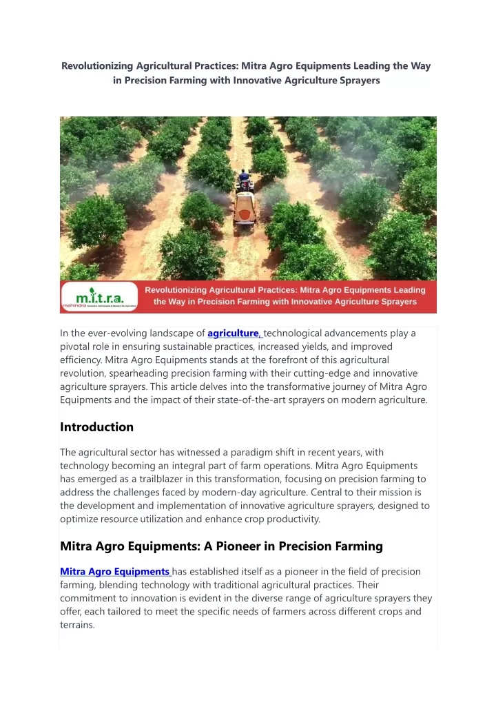 revolutionizing agricultural practices mitra agro