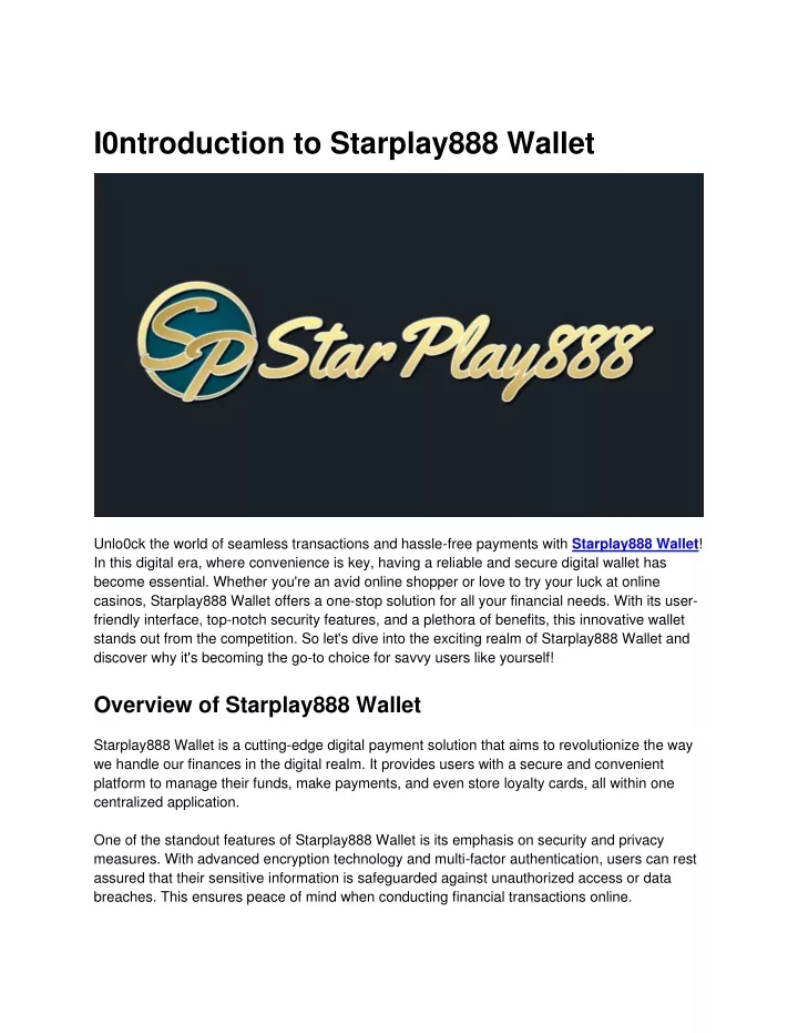 i0ntroduction to starplay888 wallet