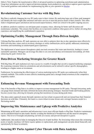 The Impact of Big Data on Recreational Vehicle Park Operations and Operations