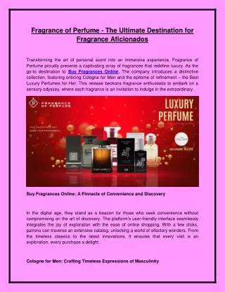 Fragrance of Perfume - The Ultimate Destination for Fragrance Aficionados