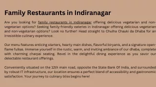 Family Restaurants in Indiranagar