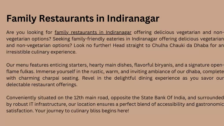 family restaurants in indiranagar