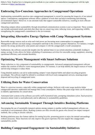 Implementing Eco-Friendly Approaches in Outdoor Accommodation Administration