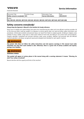 VOLVO MCT125C SKID STEER LOADER Service Repair Manual