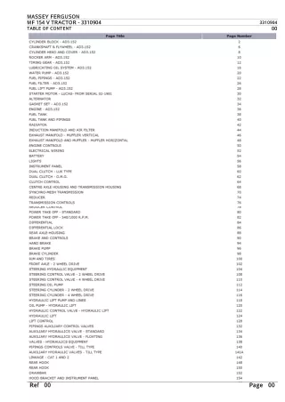 Massey Ferguson MF 154 V TRACTOR Parts Catalogue Manual