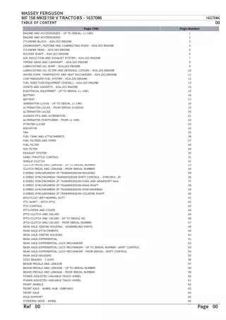 Massey Ferguson MF 158 MKIII  158 V TRACTORS Parts Catalogue Manual