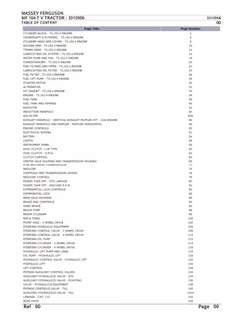 Massey Ferguson MF 164 T V TRACTOR Parts Catalogue Manual