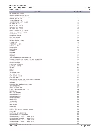 Massey Ferguson MF 174 S TRACTOR Parts Catalogue Manual