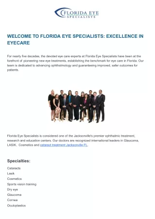 Leading Cataract Treatment in Jacksonville, FL - Florida Eye Specialists