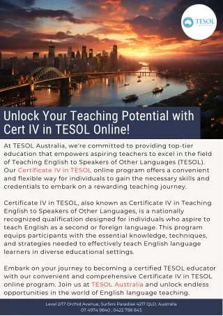 Unlock Your Teaching Potential with Cert IV in TESOL Online