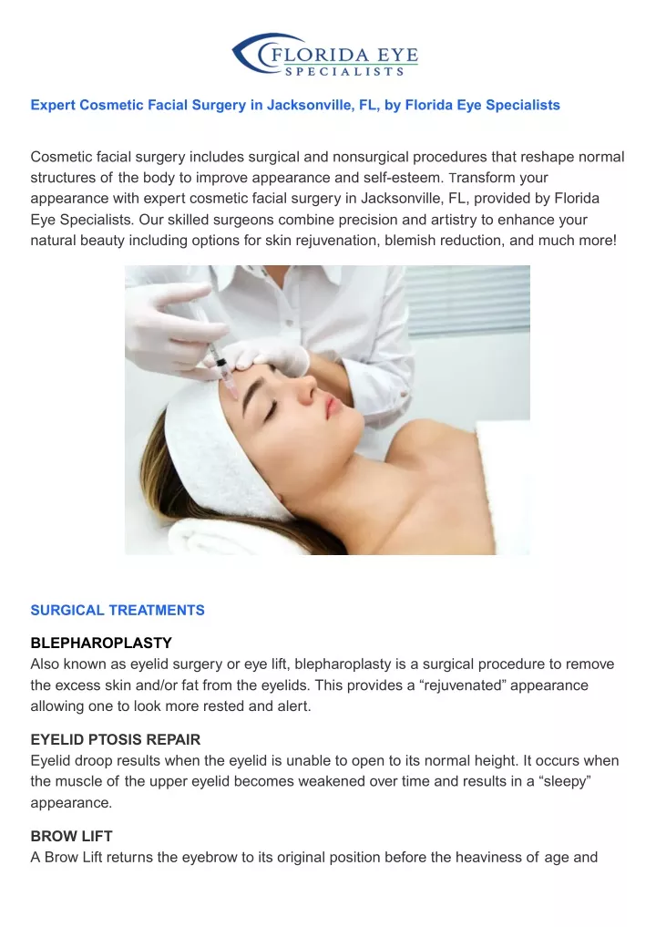expert cosmetic facial surgery in jacksonville