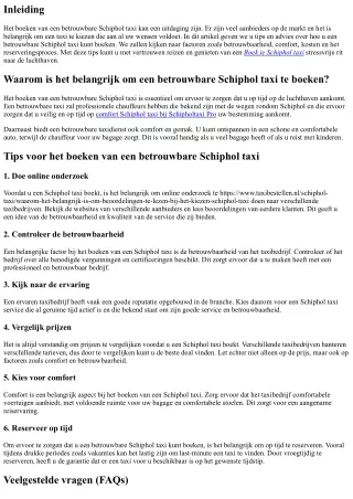 Tips voor het boeken van een betrouwbare Schiphol taxi