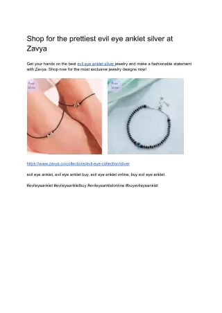 Shop for the prettiest evil eye anklet silver at Zavya