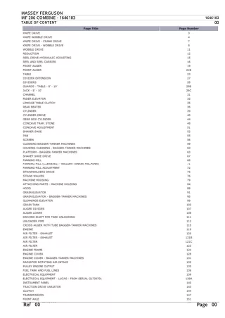 Massey Ferguson MF 206 COMBINE Parts Catalogue Manual