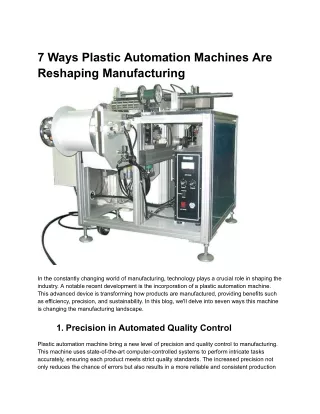 7 Ways Plastic Automation Machines Are Reshaping Manufacturing