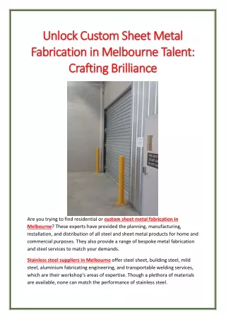 Unlock Custom Sheet Metal Fabrication in Melbourne Talent: Crafting Brilliance
