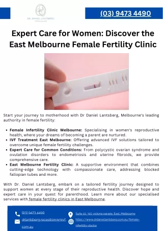 Expert Care for Women Discover the East Melbourne Female Fertility Clinic