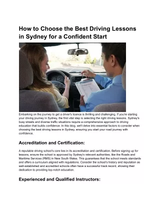 How to Choose the Best Driving Lessons in Sydney for a Confident Start