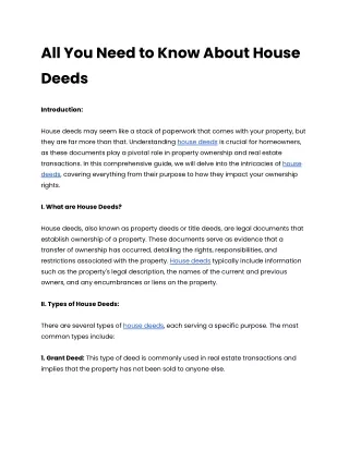 All You Need to Know About House Deeds