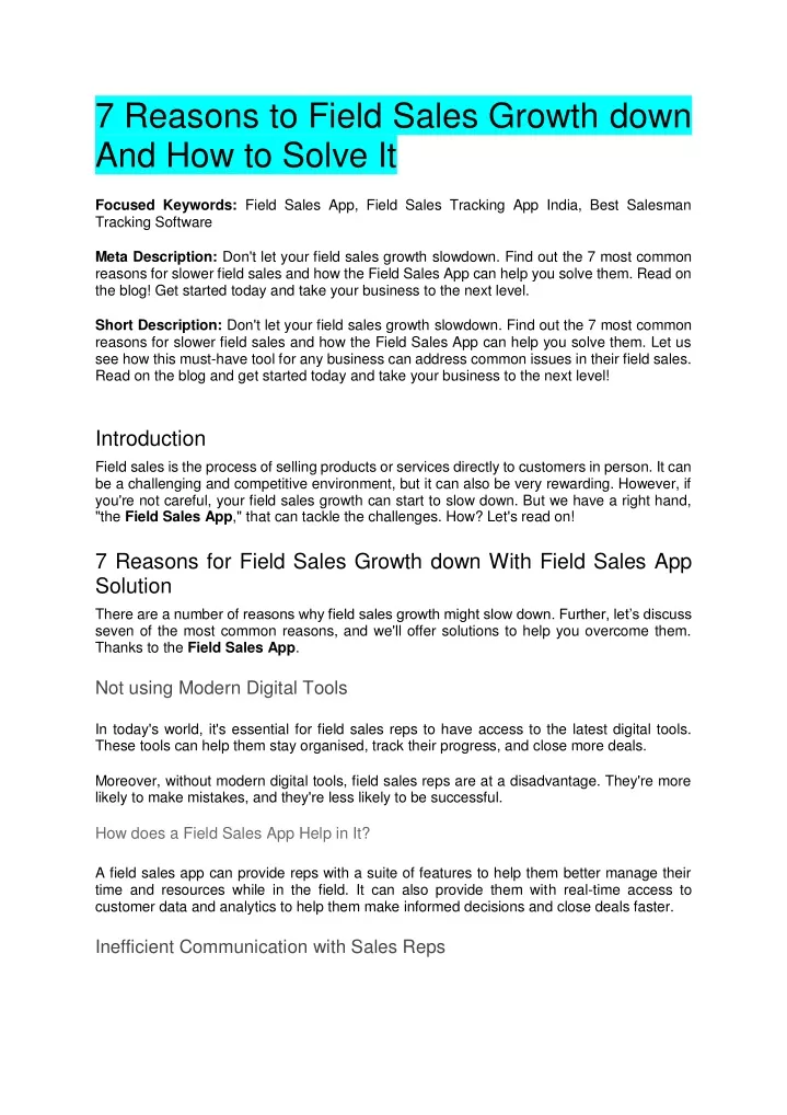 7 reasons to field sales growth down