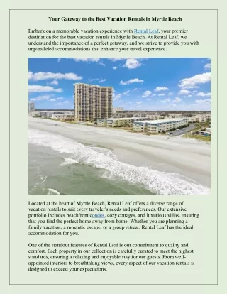 Your Gateway to the Best Vacation Rentals in Myrtle Beach