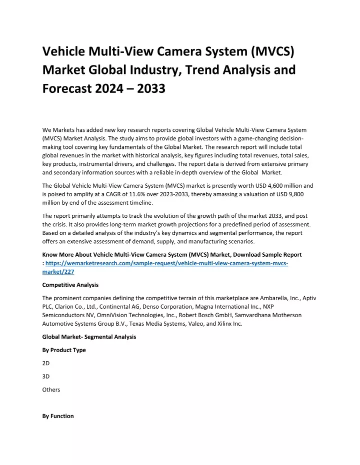 vehicle multi view camera system mvcs market