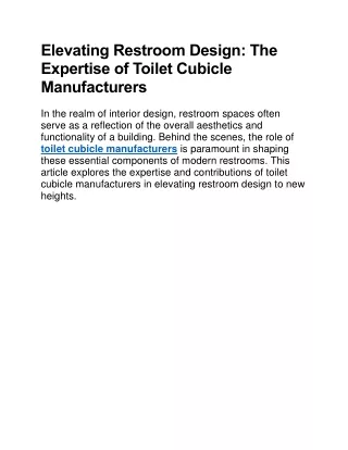 Toilet Cubicle Manufacturers - Megha Systems