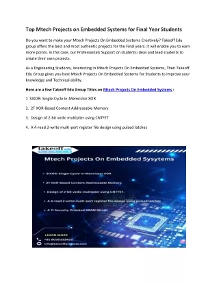 top mtech projects on embedded systems for final