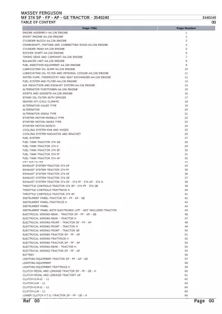 Massey Ferguson MF 374 SP - FP - AP - GE TRACTOR Parts Catalogue Manual