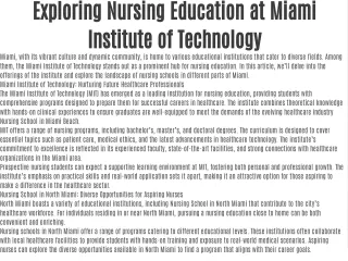 Exploring Nursing Education at Miami Institute of Technology